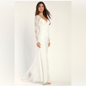 Lulus Longing for Romance white lace long sleeve wedding dress NWT